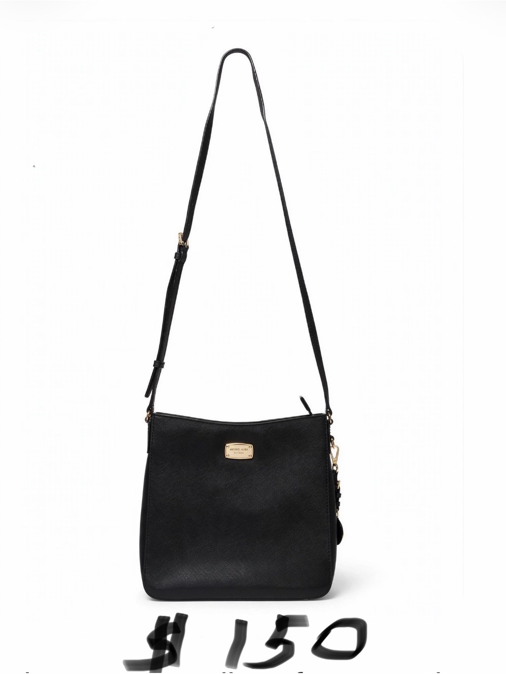 MICHAEL Michael Kors Black Leather Crossbody with Gold Hardware